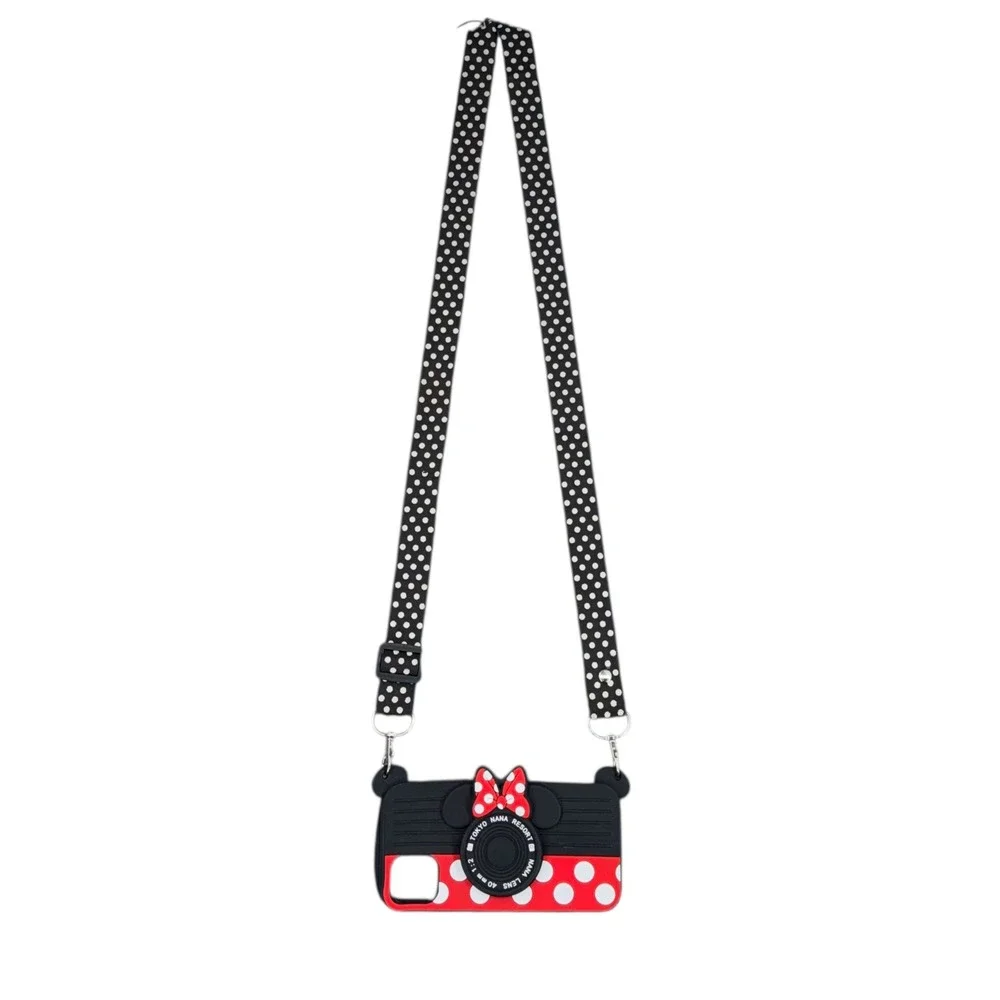 Minnie Mouse Tokyo Nana Camera Phone Case Strap Black Polka‎ Dot Silicone